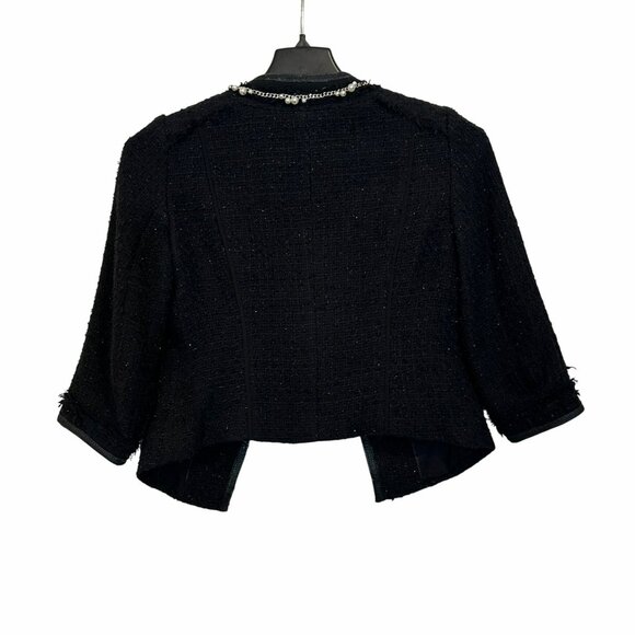 ✨White House Black Market Women's Black Tweed Jacket With Pearl Chain Trim✨ - Picture 2 of 7